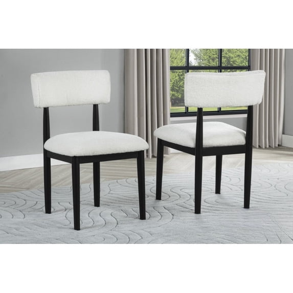 Contemporary Boucle Upholstered Dining Chairs (Set of 2) Solid Wood Legs, Plush Seat Kitchen Side Chair, Black