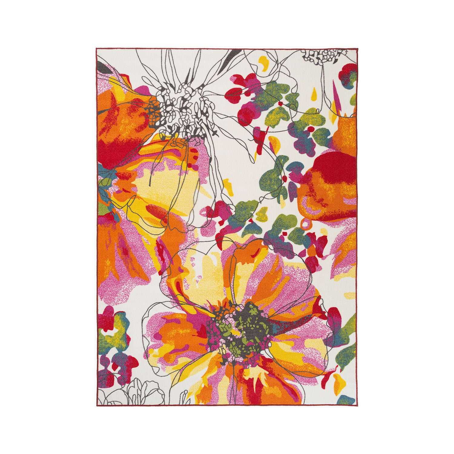 Blossom Bliss Cream Synthetic 5'x7' Easy-Care Floral Area Rug