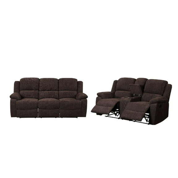 Contemporary Brown Chenille Sofa + Loveseat w/Console by Acme Madden 55445-2pcs