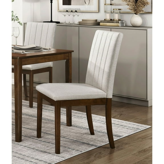 Contemporary Brown Dining Chairs ( Of 2) - Fabric Upholstered Seat And Back Wood Frame 2 Upholstery & Wooden