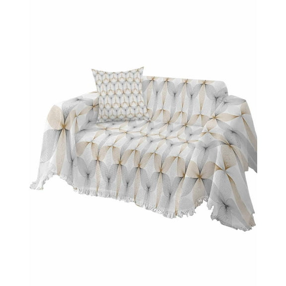 Contemporary Brown Sofa Couch Covers for Dog,Washable Sectional Couch Slipcovers for Loveseat with Tassels,Abstract Geometric Grey White Non Slip Sofa Throw Cover Blanket Large 71''x102''