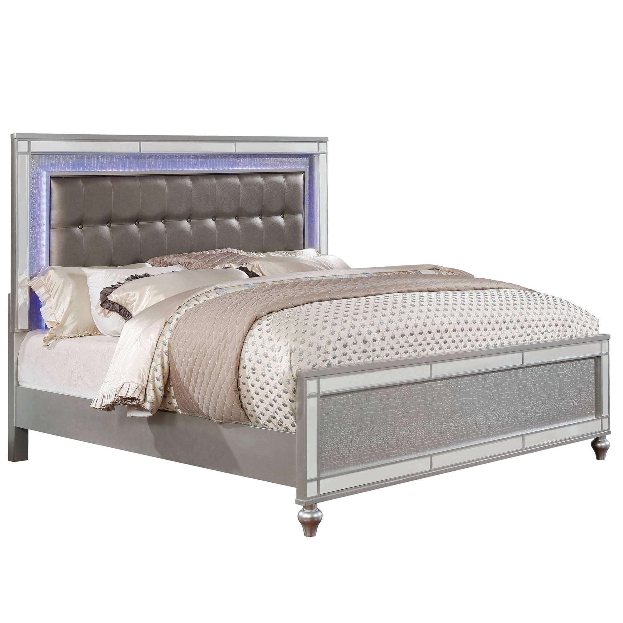 Contemporary Button Tufted California King Bed with Ornate Bun Feet,Silver - image 1 of 5