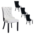 thumbnail image 1 of Contemporary Button Tufted Dining Chairs, High-end PU and Velvet Upholstered Dining Chairs with Nailhead Back and Ring Pull Trim, Wood Dining Chairs for Living Room(White+Black with PU,Set of 4), 1 of 8