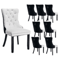 thumbnail image 1 of Contemporary Button Tufted Dining Chairs, High-end PU and Velvet Upholstered Dining Chairs with Nailhead Back and Ring Pull Trim, Wood Dining Chairs for Living Room (White+Black with PU,Set of 8), 1 of 8