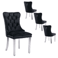 thumbnail image 1 of Contemporary Button Tufted Dining Chairs, High-end Velvet Upholstered Dining Chairs with Nailhead Back and Ring Pull Trim, Wood Dining Chairs for Living Room (Black03 with Steel Leg,Set of 4), 1 of 8