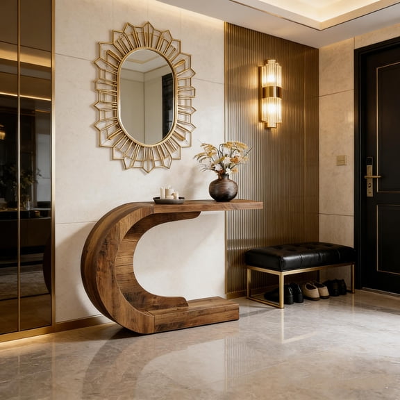 Contemporary C-Shaped Accent Table with Sleek Finish, Ideal for Hallway Console, Behind-Sofa Table or Entryway Decor