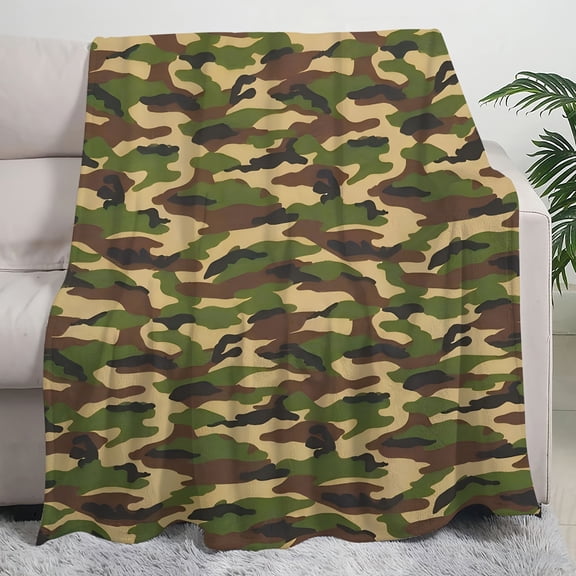 Contemporary Camouflage Flannel Throw Blanket - Soft Warm Cozy Knitted All-Season Bed, Chair, Sofa, Office, Travel, Hiking & Camping Blanket
