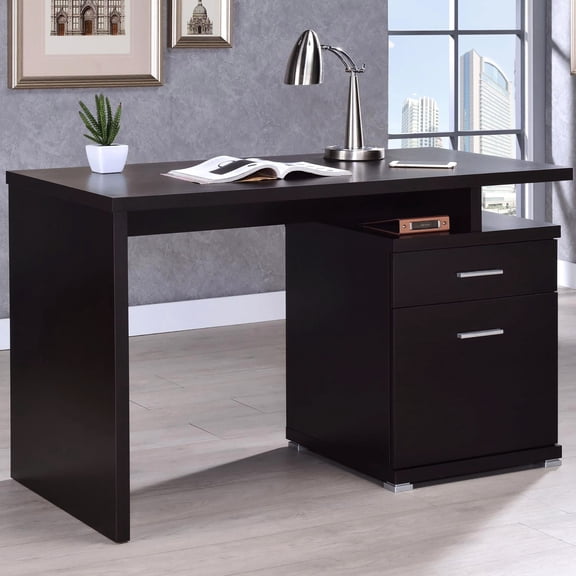 Contemporary Cappuccino Desk For Office Use - Large Desktop 2 Drawers Functional Design In Spacious Work Area Efficient Setup