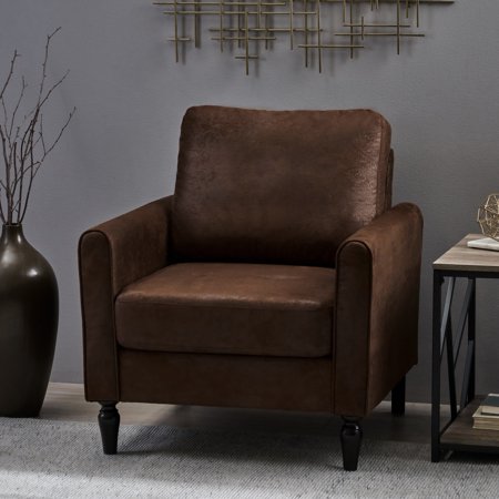 Contemporary Chair - Low Profile, Edges, Brown Microfiber Seating With Cushions Black Frame,
