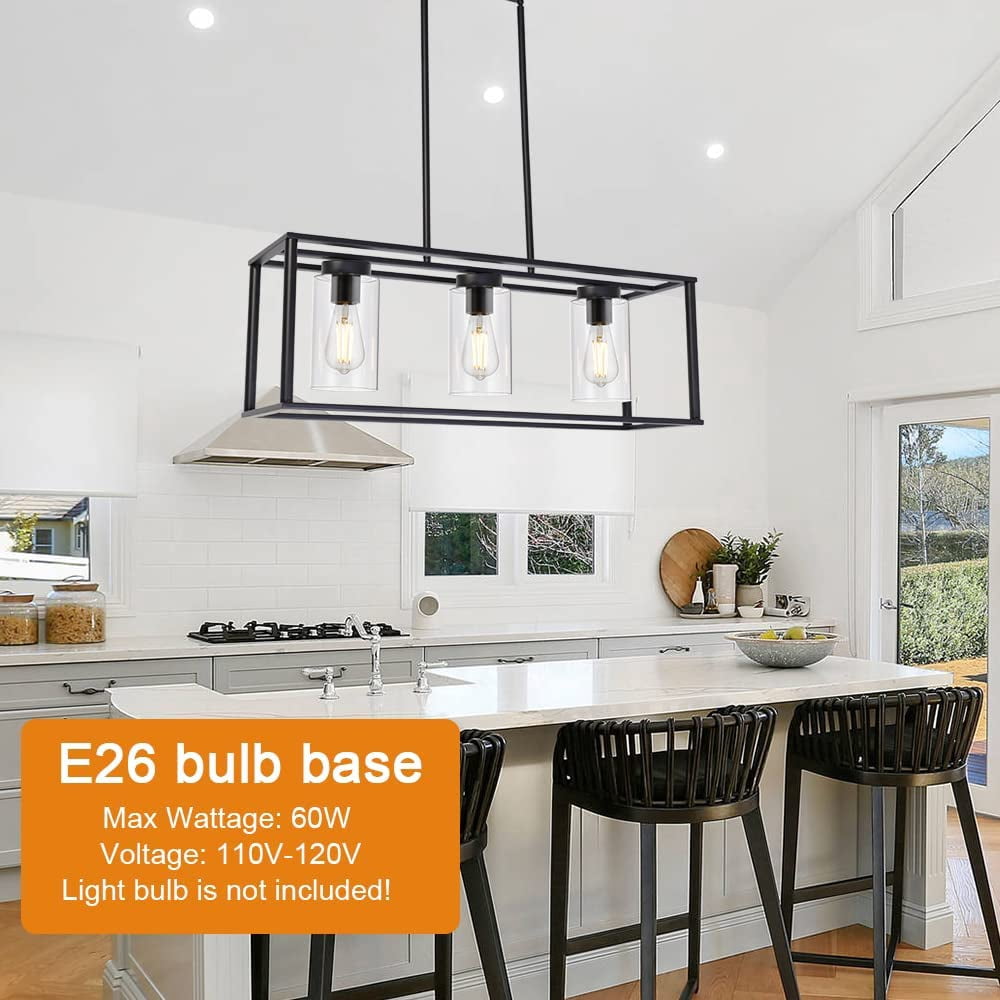 LIGOTFIRE 4-Light Black Rectangle Chandelier – Modern Linear Pendant For Kitchen Islands, Dining Rooms, Farmhouse Ceiling Light With Adjustable Chain & Dimmable E26 Sockets