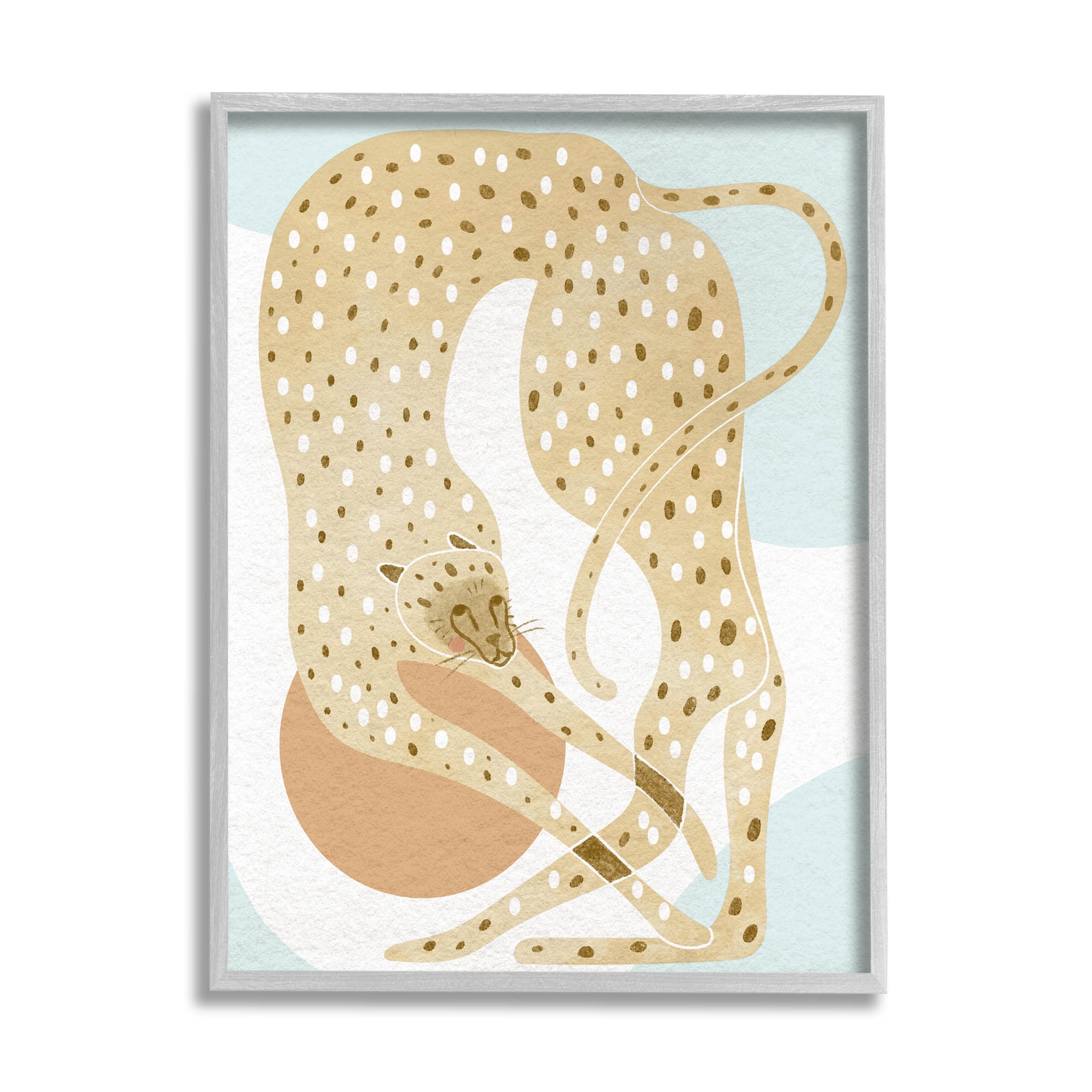 Contemporary Cheetah Shapes Animals & Insects Graphic Art Gray Framed Art Print Wall Art