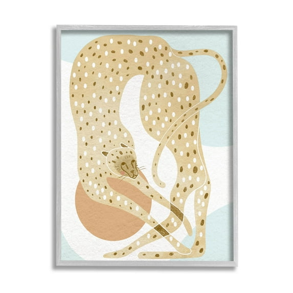 Contemporary Cheetah Shapes Animals & Insects Graphic Art Gray Framed Art Print Wall Art