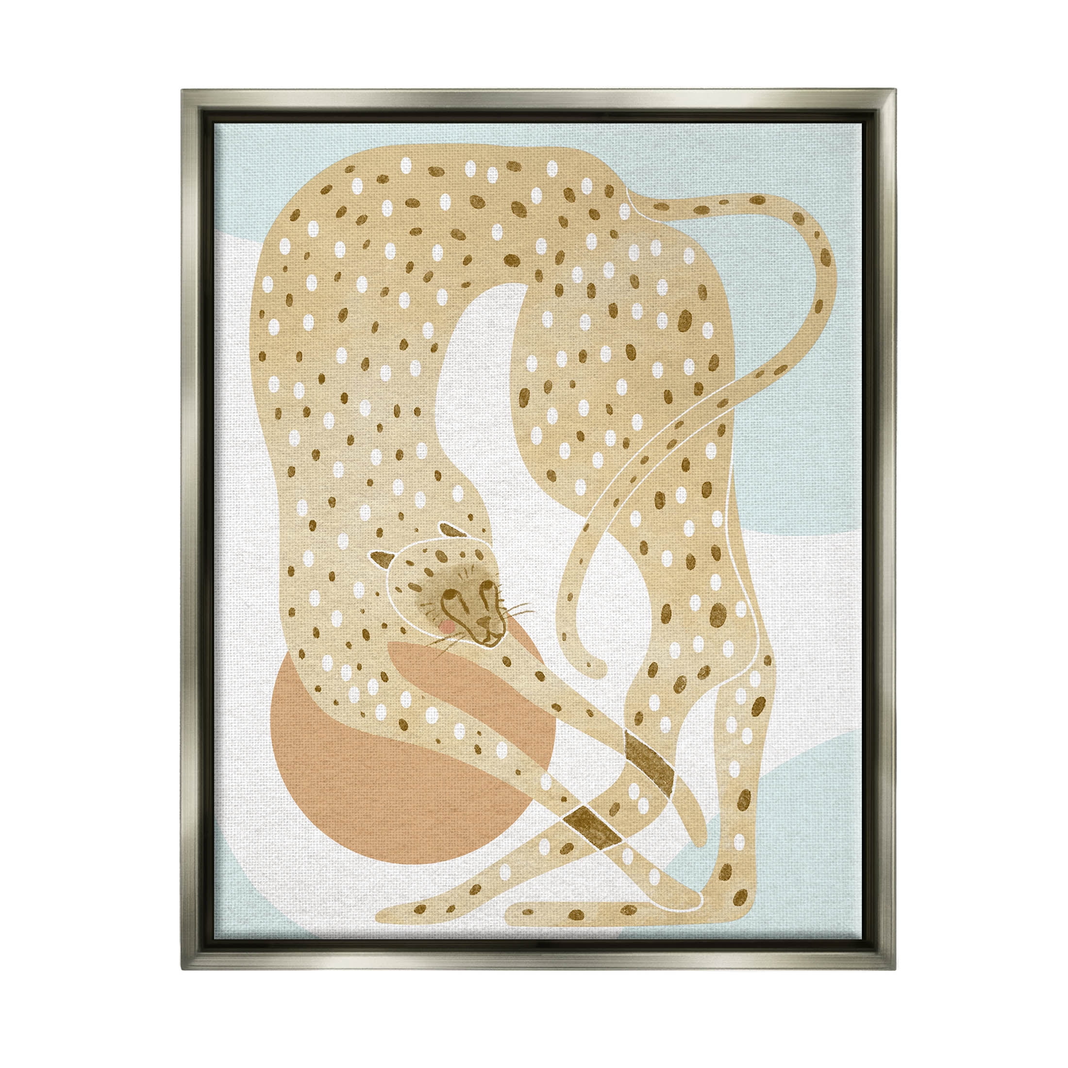 Contemporary Cheetah Shapes Animals & Insects Graphic Art Luster Gray Framed Art Print Wall Art