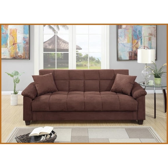 Contemporary Chocolate Microfiber Adjustable Sofa with Storage - Plush Living Room Futon with Pillows