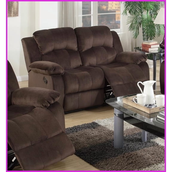 Contemporary Chocolate Padded Suede Motion Loveseat - 61" Metal Reclining Living Room Couch with Plush Cushions