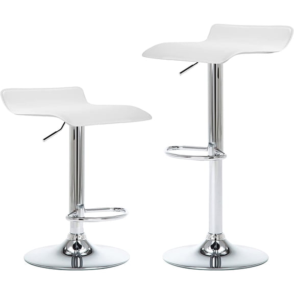 Contemporary Chrome Air Lift Adjustable Swivel Bar Stool, Set of 2, White