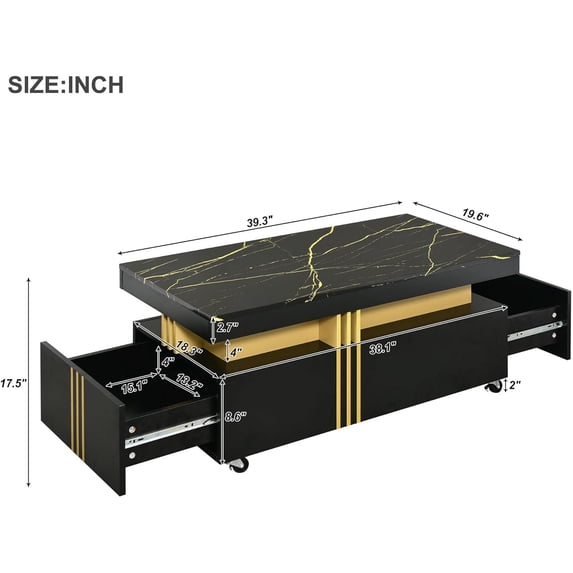 Contemporary Coffee Table with Faux Marble Top, Rectangle Cocktail ...