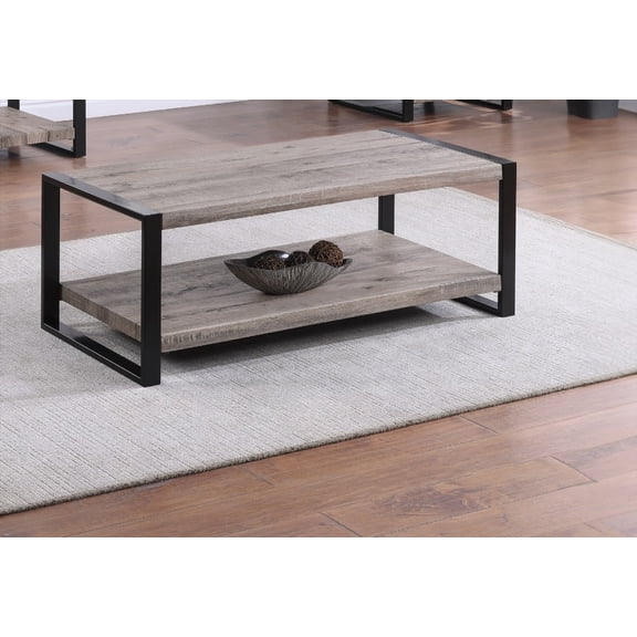Contemporary Coffee Table with Storage & Rect Top, Rustic Brown Finish