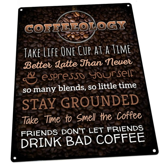 Contemporary Coffeeology 9"x12" Metal Sign, Wall Decor for Office or Meeting Room