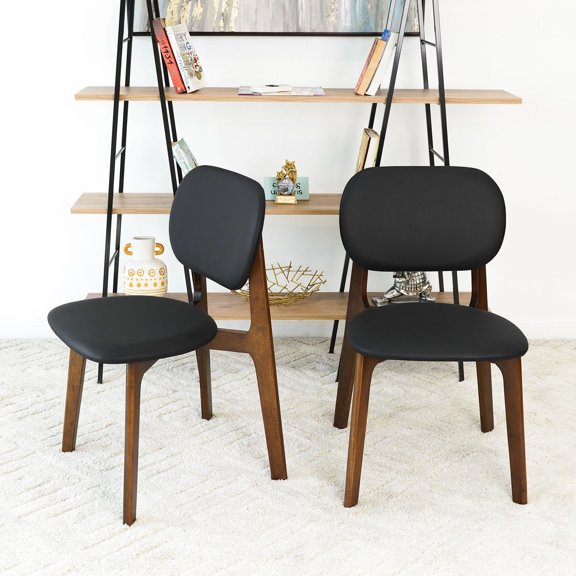 Contemporary Comfort & Classic Refinement - Enjoy Dining Sessions on Black Leather Chairs Set