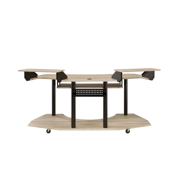 Contemporary Computer Desk with Keyboard Tray and Open Bottom Shelf in Brown