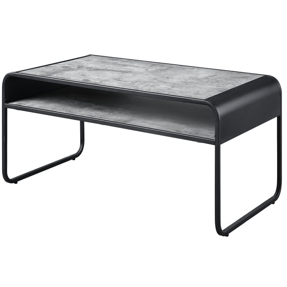 Contemporary Concrete Grey & Black Coffee Table With Extra Shelf And Metal Frame Rectangular Lower For Living Space
