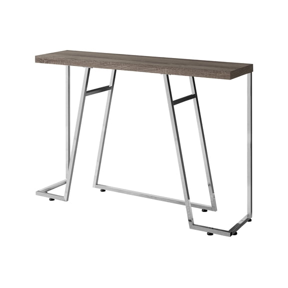 Contemporary Console | Can Be Used in Hall | Chrome Metal and Taupe Wood Look | Works Well in Small Areas