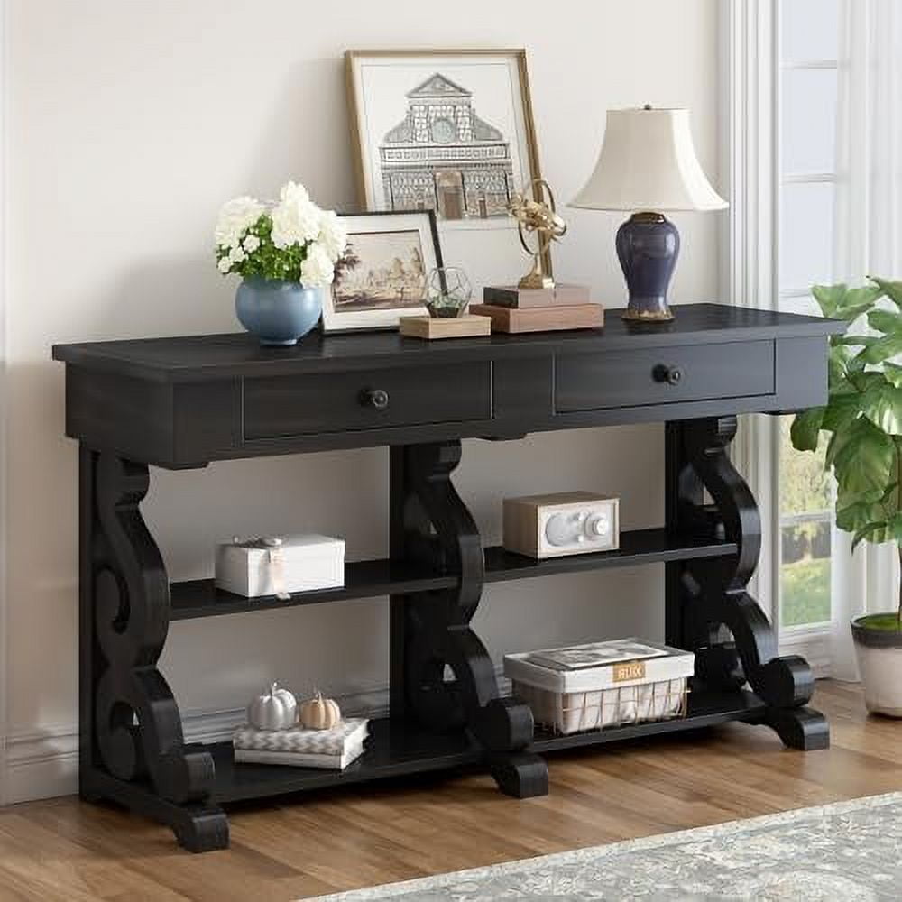 Contemporary Console Table with Industrial-Inspired Concrete Wood Top ...