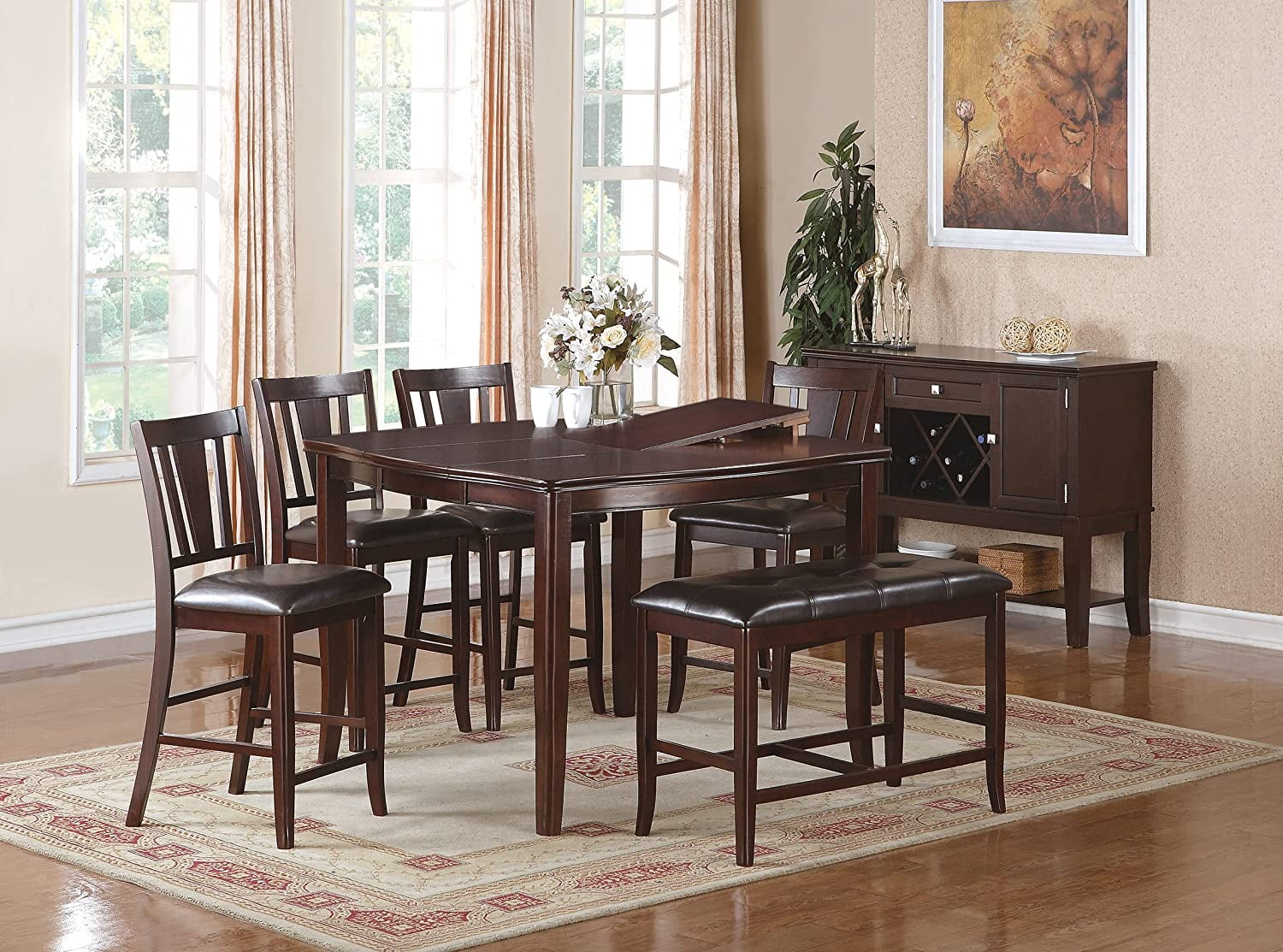 Contemporary Counter Height Dining 6pc Set Table w Butterfly Leaf 4X