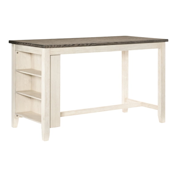Contemporary Counter Height Table With Built-in Shelves, Ideal For Dining Veneer Shelf Space, Room Essential