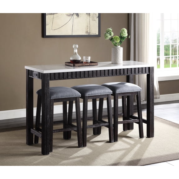 Contemporary Counter Height Table With Marble, Support Stylish , Marble Top & Apron, 4 Pieces