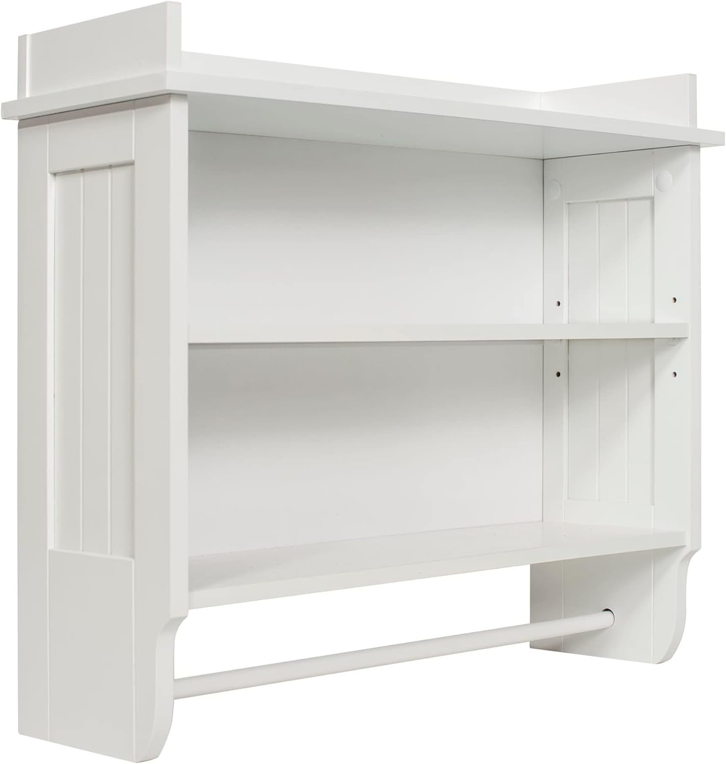 Elevated White Wooden Floating Wall Shelf with Towel Bar