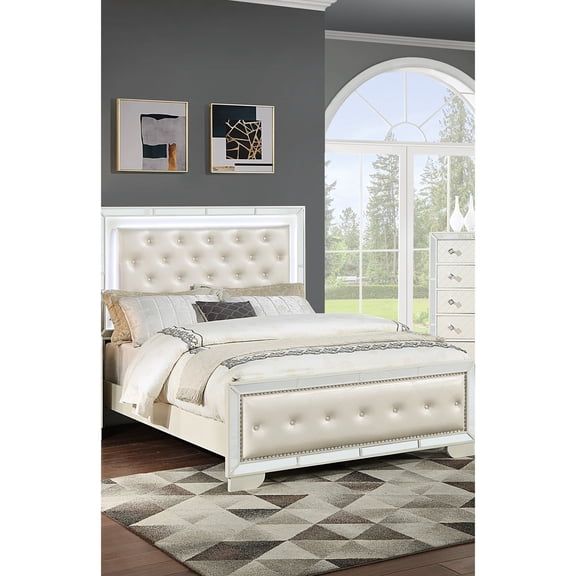Contemporary Cream Bed With Tufting And Led Fashionable