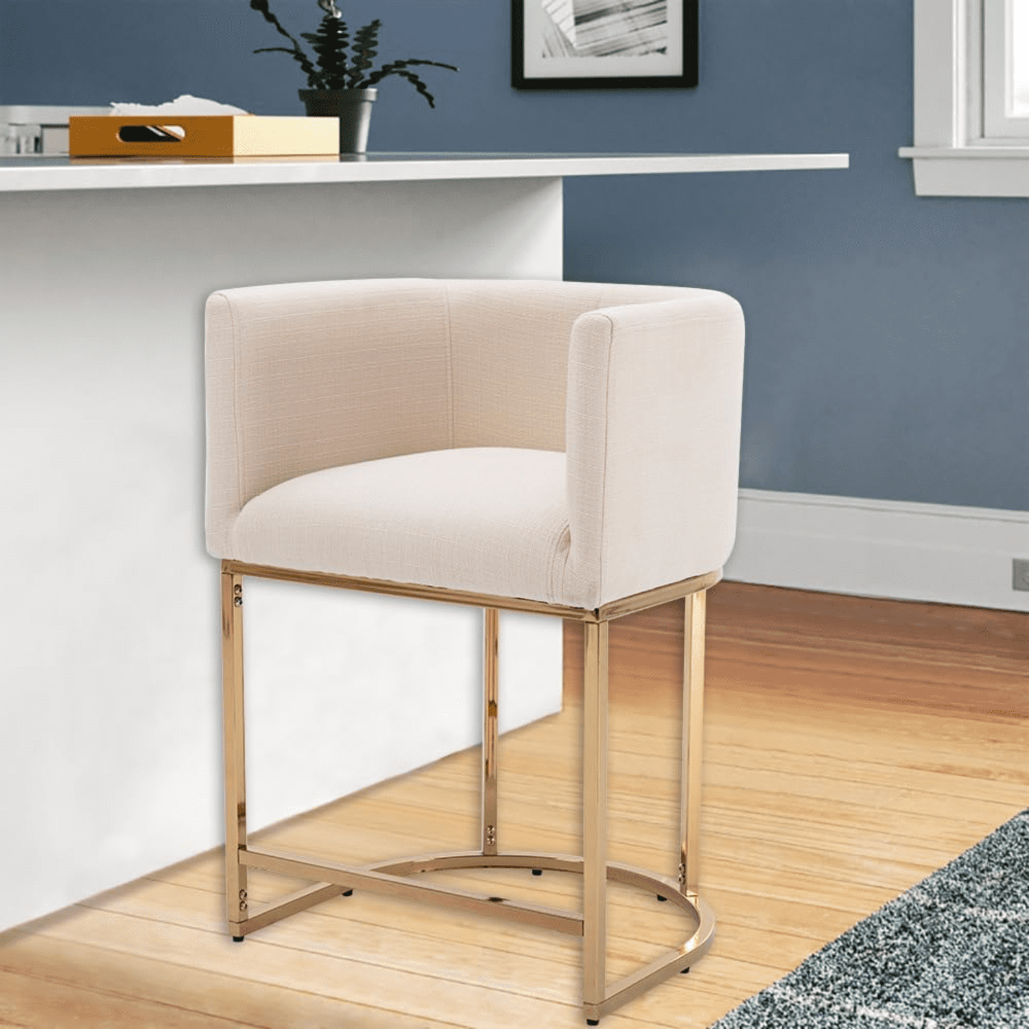 Contemporary Cream Linen Bar Stool 32" Upholstered Fabric Counter ...