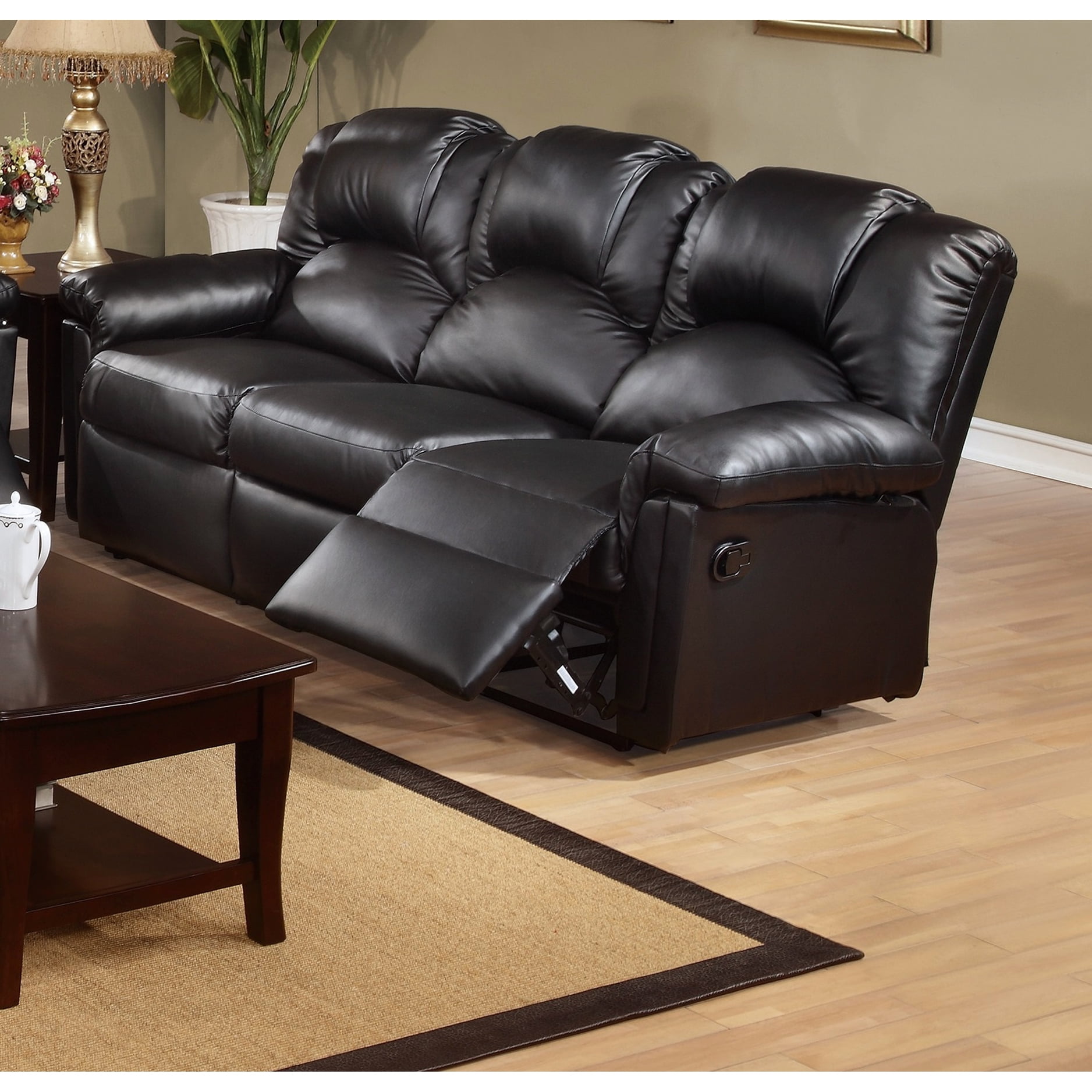 Contemporary Cushion Couch In Black Bonded Leather - Extra Padding ...