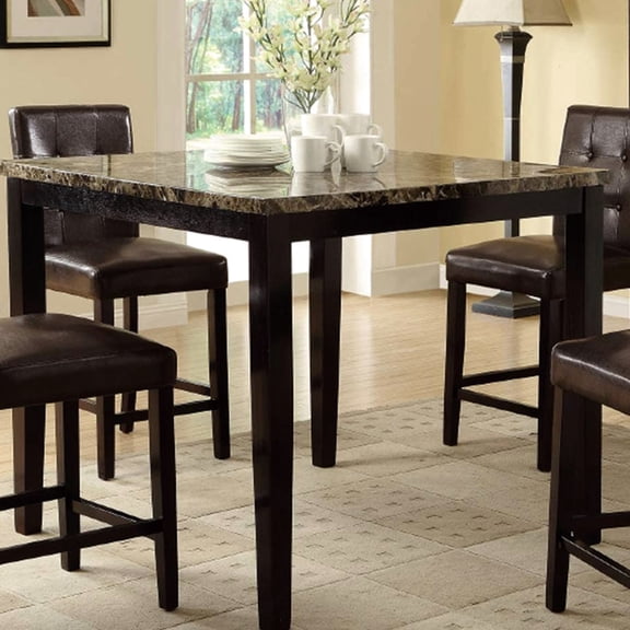 Contemporary Dark Brown Table With Faux Marble Top And Birch Veneering Modern