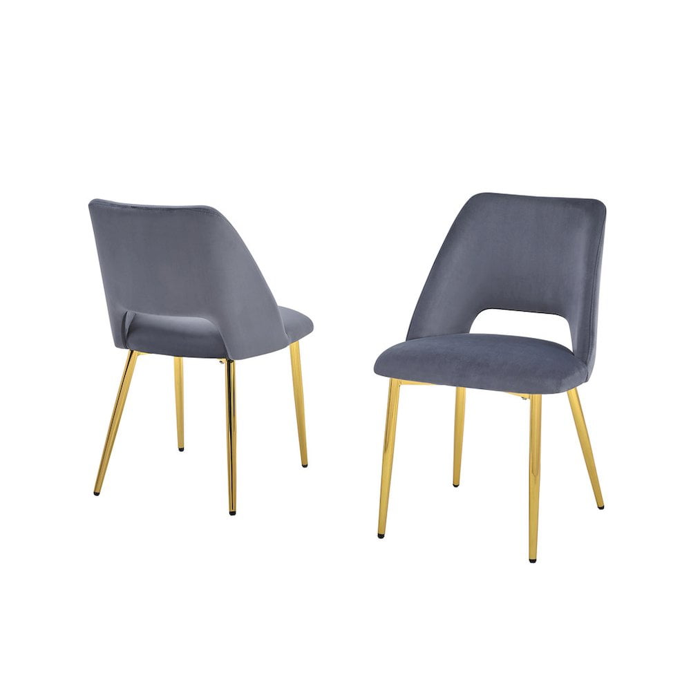 Elegant Dark Grey Velvet Low-Back Side Chair with Gold Chrome Base (Set of 2)