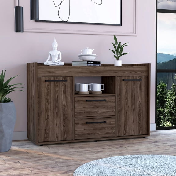 Contemporary Dark Walnut Sideboard With Ample Drawer Space Modern & 2 In Finish
