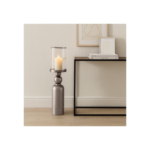 Contemporary Decorative Candle Holder with Removable Glass - Elegant Living Room Accent or Centerpieces for Table Decor - Pillar Candle Holder Stand for Shelf and Home Display - 36", Silver