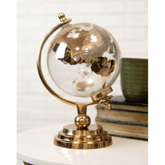 Contemporary Decorative Desktop World Atlas Map Shiny Copper Globe With Axis