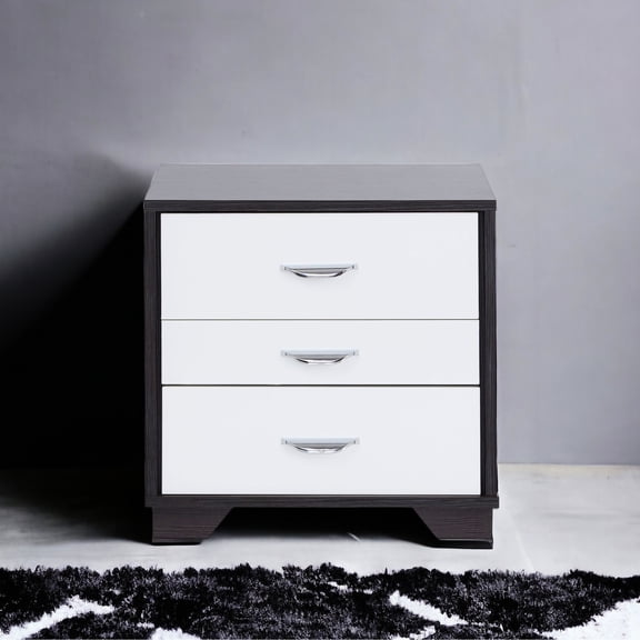 Contemporary Design - 3 Storage Drawers - Bedroom Decor - White & Black Finish