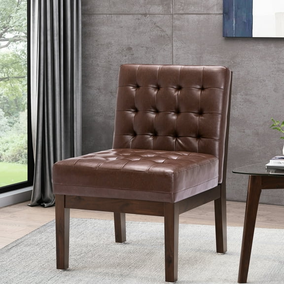 Contemporary Design Accent Chair With Cozy Upholstery And Rubberwood Legs, Dark Modern Soft Waffle Stitch Robust Frame,