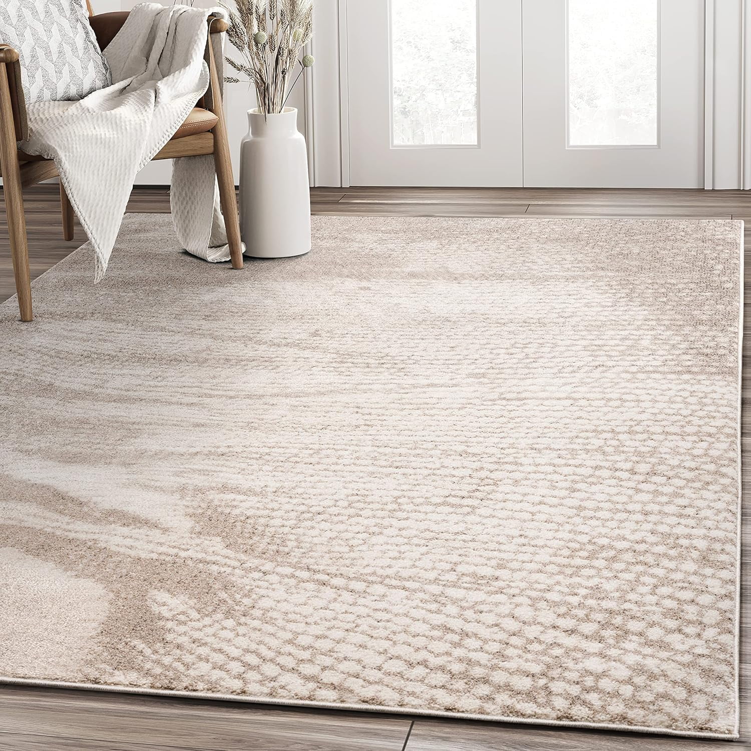 Contemporary Design Beige & Cream 4’ X 6’ Area Rug Rugs Unique Non