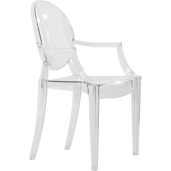 LeisureMod Mid-Century Modern Carroll Acrylic Dining Armchair, Indoor Ghost Accent Chair, Stackable Casper Side Chair for Dining Room and Kitchen