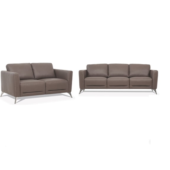 Contemporary Design Living Room Furniture 2pc Sofa Set Taupe Leather Padded Arms Sofa Love Seat