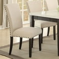 thumbnail image 1 of Contemporary Design Side Chairs 2pc Set Beige Upholstered Dark Oak Finish Legs Dining Furniture, 1 of 2