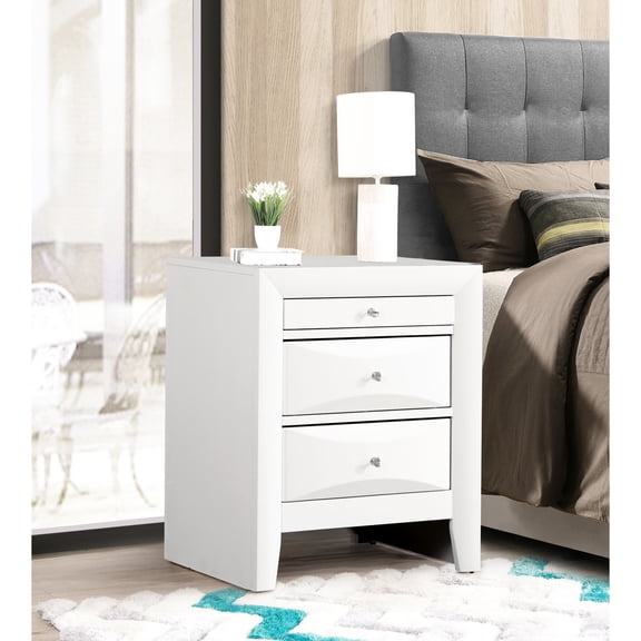 Contemporary Design White Nightstand with Drawer Storage / Easy Setup for Bedroom