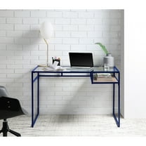 Contemporary Desk With Blue Finish And Practical Supply Space Versatile Storage