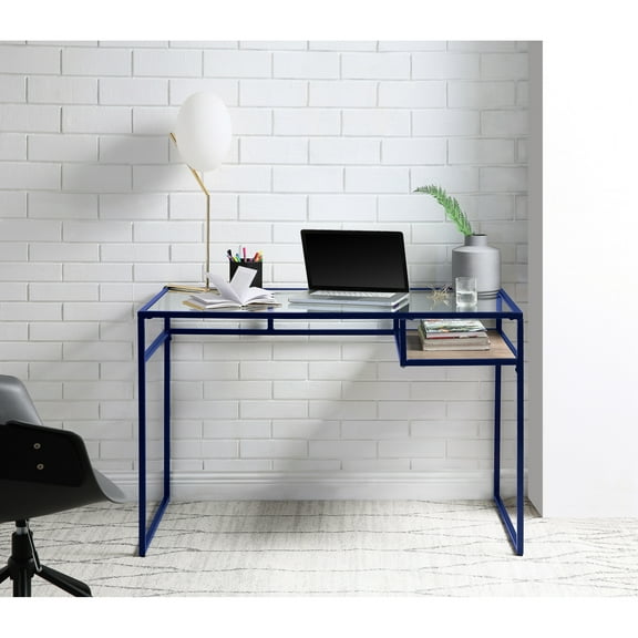 Contemporary Desk With Blue Finish And Practical Supply Space Versatile Storage