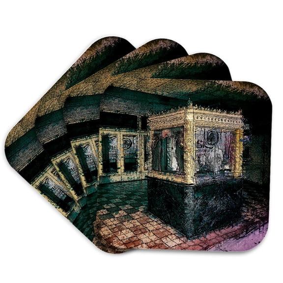 3drose, Contemporary Digital Artwork Based on Photo of a Theater Ticket Booth., Set of 4 Coasters - Soft